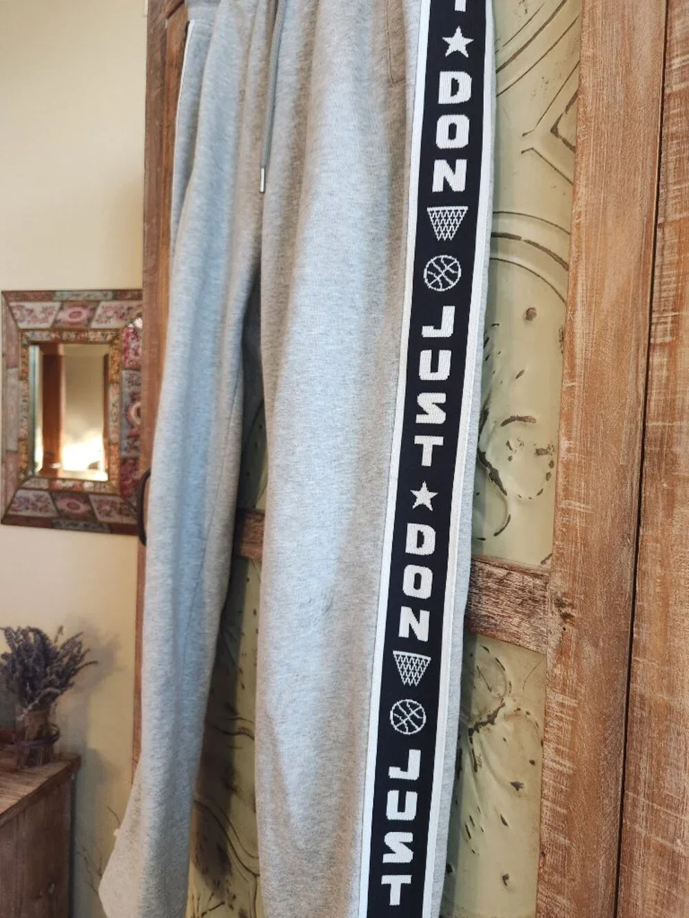 JUST DON All City Gray Side Stripe Spell-Out Sweatpants Men's Medium | 31x31